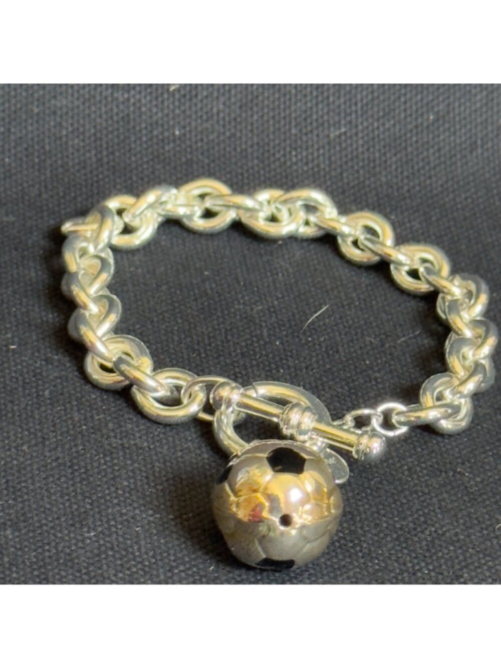 BEST Silver-Tone Chain Bracelet With Soccer Ball Charm & Toggle Clasp - Picture 9 of 10